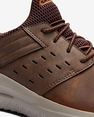 Skechers USA Men's Men's Delson 3.0-Ezra Leather Bungee Lace Slip On Sneaker, Brown, 14
