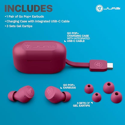 JLab Go Air Pop+ Earbuds, Dual Connect, EQ3 Sound, Dark Pink