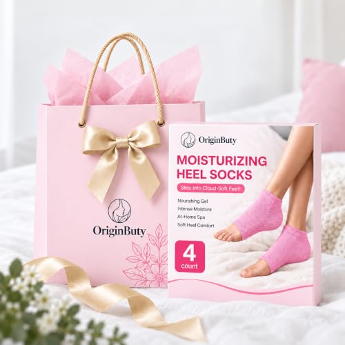 Moisturizing Socks Women, Heel Socks for Dry Cracked Feet, 100% Cotton Gel Socks for Overnight Hydration – Deep Moisturizing Foot Socks with Rose, Jojoba & Olive Oils, Pink, 2 Pairs