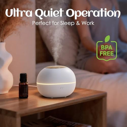 White Oval Aromatherapy Essential Oil Diffuser with 7-Color LED Lights and Automatic Shut-Off, Home Ultrasonic, 100ml Samll Essential Oil Diffuser - White