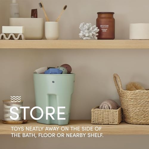 Shnuggle Ellie Bath Toy Storage Scoop | Baby & Toddler Bath Toy Drying Caddy with Drip Tray - Taupe