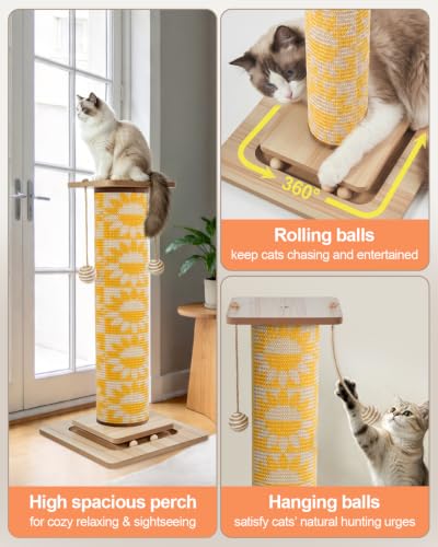 Odoland 31" Tall Cat Scratching Post, Cat Scratcher with Replaceable Pad