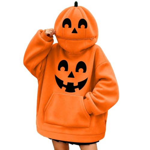 Halloween Costumes Women Halloween Costume Women 2026 Cute Party Cosplay Pumpkin Sweatshirts Oversized Novelty Hoodie with Kangaroo Pocket H10 Orange X-Large