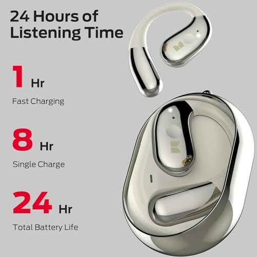 Monster Open Ear AC360, Wireless Bluetooth Rotary Earphone, with Lanyard, Upgraded Bluetooth 5.4, Touch Control, 24h Long Battery Life, IPX5 Waterproof,Long-Lasting Wear Without Fatigue, White