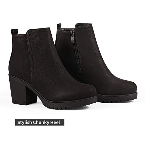 DREAM PAIRS Women's Block Heel Chelsea Ankle Boots,Black/Pu,8
