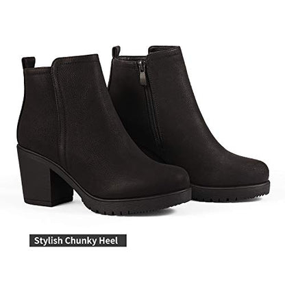 DREAM PAIRS Women's Block Heel Chelsea Ankle Boots,Black/Pu,8