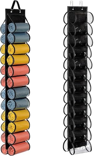 Hanging Yoga Legging Storage Organizer with 24 Pockets - Foldable Oxford Cloth Hanging Closet Organizer Shirts Jeans Storage Hanger Socks Holder for Family Closet Bedroom (Black)