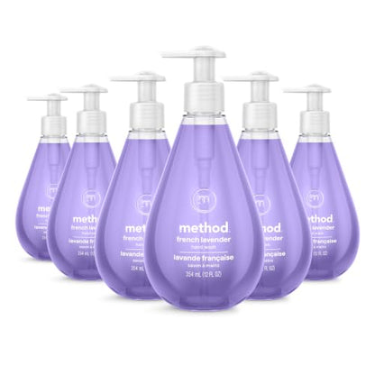 Method Liquid Hand Soap, Biodegradable Formula with Gel Soap Dispenser Made of 100% Recycled Plastic, French Lavender Scent, 354 ml Soap Pump Bottles, 6 Pack