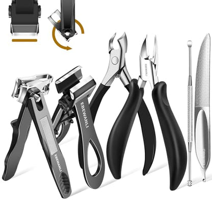 EBEWANLI Heavy Duty Toenail Clippers for Thick Toenails, Toe Nail Clippers for Thick Nails for Seniors, Straight Toe Nail Clippers for Men, Ingrown Toenail Clippers and Angled Nail Clipper Set