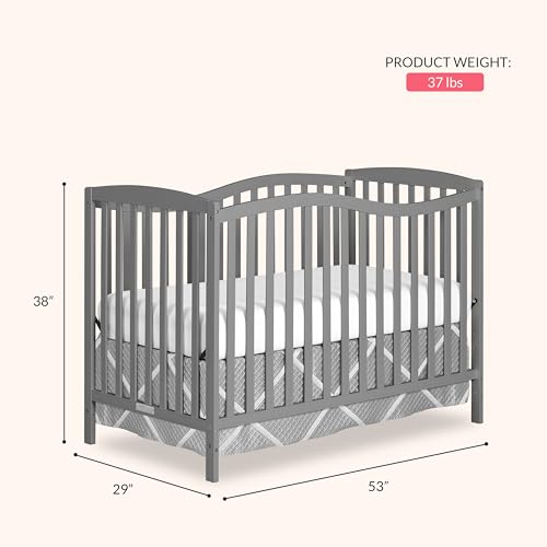Dream On Me Chelsea 5-In-1 Convertible Crib In Strom Grey, 4 Mattress Height Positions, Non Toxic Finish, JPMA Certified, Made Of Sustainable And Sturdy Pinewood