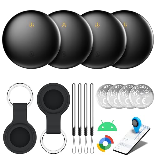 Air Tracker Tags-4 Pack Bluetooth Smart Tracker for Android & Samsung | 3-Year Battery Life, IP66 Waterproof,100db, Item Finder for Keys, Wallet, Luggage. Works with Google Find Hub.