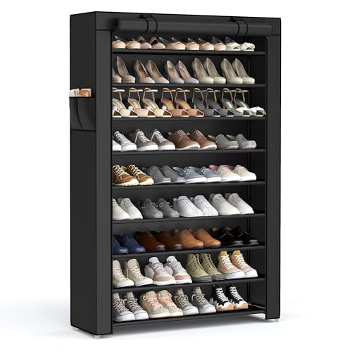 SONGMICS 10-Tier Shoe Rack, Shoe Storage Organizer Cabinet, Black URXJ36H