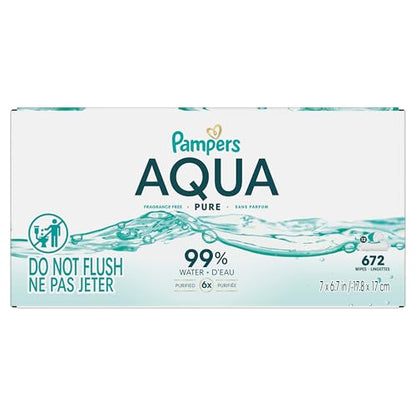 Pampers Aqua Pure Baby Wipes, 99% Water, Fragrance Free, 672 Baby Wipes Total (12X Flip-Top Packs)