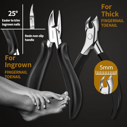EBEWANLI Heavy Duty Toenail Clippers for Thick Toenails, Toe Nail Clippers for Thick Nails for Seniors, Straight Toe Nail Clippers for Men, Ingrown Toenail Clippers and Angled Nail Clipper Set