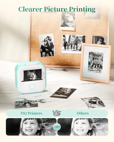 Memoking Mini Sticker Printer, T02 Portable Thermal Printer, Photo Printer | Bluetooth Sticker Maker for Kids, Inkless Label Maker, Print Pods Printer Trays, Smart AI APP, for Study Note, DIY, Gifts