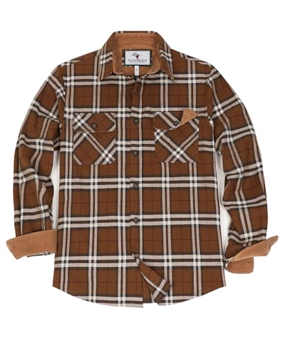 ZENTHACE Chemise-veste à carreaux en flanelle pour homme à manches longues décontractée boutonnée en flanelle épaisse pour homme Marron L