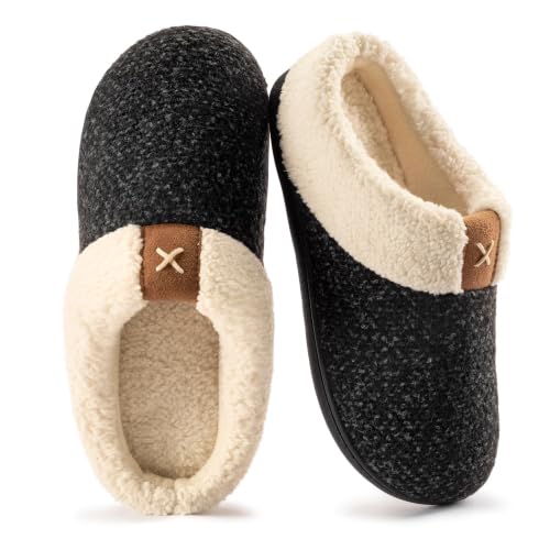 ULTRAIDEAS Women's Cozy Memory Foam Slippers, Dark Black, CA 11-12