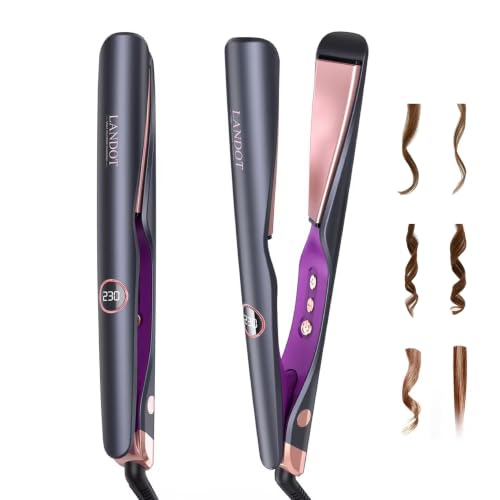 LANDOT Hair Straightener and Curler 2 in 1, Twist Flat Iron 1" Dual Voltage