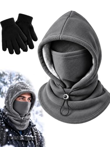 3 in 1 Winter Hat Fleece Mask Double Layer Fleece Hooded Caps for Men