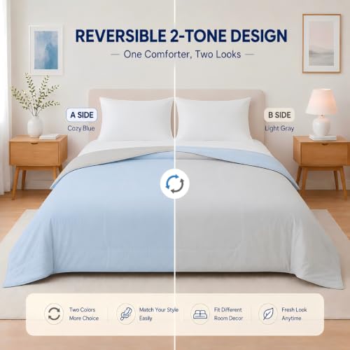 Kmall Cooling Blanket for Hot Sleepers, Reversible 2-Sided Cooling Summer Blanket with Cool-Touch for Night Sweats, Lightweight Breathable Cooling Comforter Full/Queen Size, Blue/Grey 90" x 90"