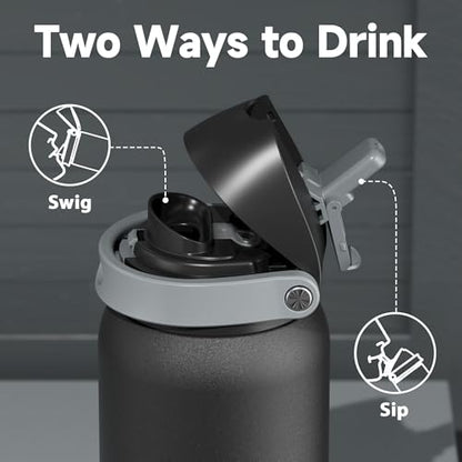 40 oz Insulated Water Bottle for Sports: Meoky Stainless Steel Water Bottle with 2-in-1 Straw and Spout Lid - Leak Proof, Cold for 24 Hours, Protective Silicone Base, BPA-Free for Gym, Night