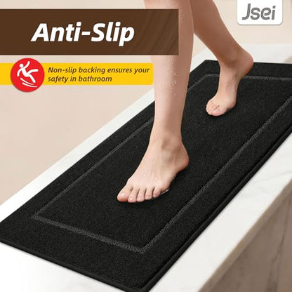 JSEI Non-Slip Bathroom Rugs, 2PCS Non-Slip, 24"x36"+24"x60", Black