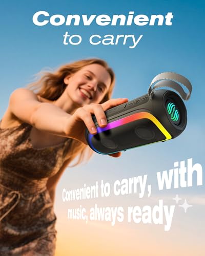 Portable Bluetooth Speaker, IPX6 Waterproof 20W HiFi Stereo Sound with Deep Bass 12H Playtime BT 5.2 Wireless TWS 7 Color Lights soundbox for Smartphone/Tablet/PC Apply to Home/Outdoor