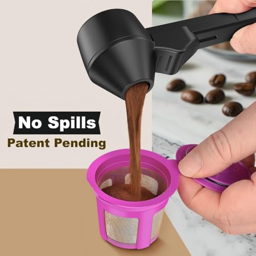 2 PCS Coffee Scoops with Funnel for Ground Coffee, 2 Tbsp Coffee Measuring Spoon with Handy Long Handle for Reusable K-Cup, Protein Powder, Tea(Black)