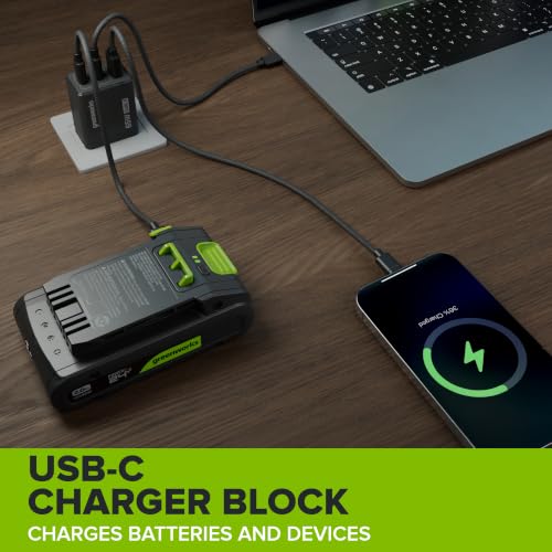 Greenworks 24V Cordless Brushless Combo 400 in-lbs Drill/Driver +1950 in-lbs Impact Driver +6.5" Circular Saw +200LM Flashlight, 2.0Ah + 4.0Ah Batteries (24,000mAh Power Bank) and 65W USB-C Charger