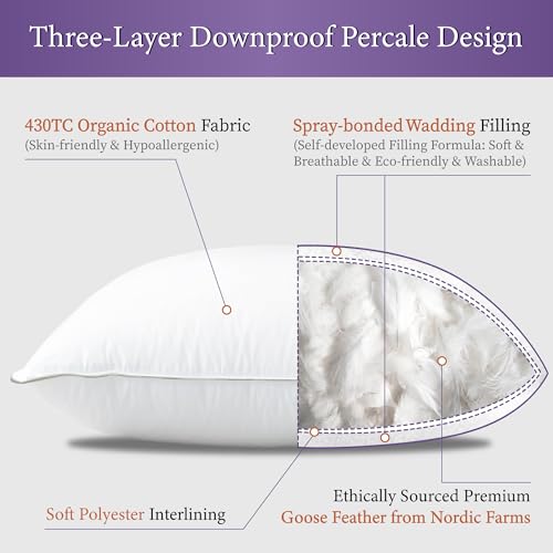 SANSWAN King Size Goose Feathers Down Pillows 2 Pack, Medium Firm Pillow