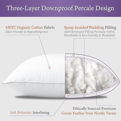 SANSWAN King Size Goose Feathers Down Pillows 2 Pack, Medium Firm Pillow