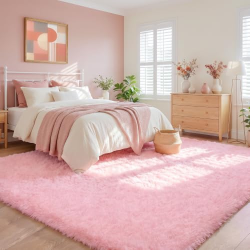 Huiuhjirug Fluffy Pink Area Rug,9x12 Tapis for Living Room Bedroom Girls