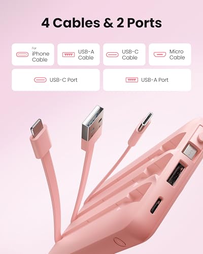 Coowisty 10000mAh Portable Charger for iPhone, Built in 4 Cables Power Bank