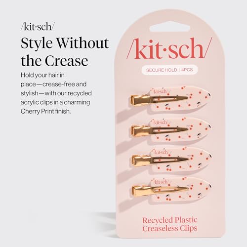 Kitsch Creasless Hair Clips for Women 4pcs - Cherry Print | No Crease, No Bend Hair Clips for Styling, Bangs, Makeup Application, Face Wash – Recycled Acrylic Hair Accessories