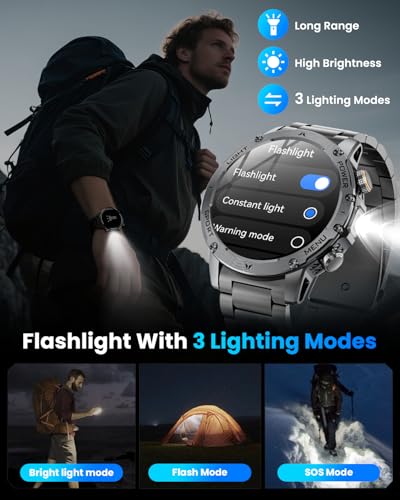 Military Smart Watch (Answer/Make Calls), Smart Watch for Men with 1000 mAh Battery/Led Flashlight/Heart Rate/Sleep Monitor 100+ Sport Modes Fitness Watch for Android/iPhone