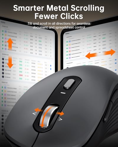 TECKNET Wireless Bluetooth Mouse with 4-Way Wheel for Laptop, 3-Device | [BT5.0+BT3.0+USB] Tri‑Mode Silent Mouse,6‑Level 4800 DPI,Ambidextrous,Ergonomic,for PC/Laptop/MacBook,Grey