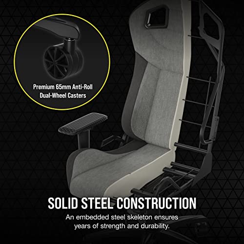 Corsair T3 Rush Fabric Gaming Chair (2023) – Racing-Inspired Design – Soft Fabric Exterior – Padded Neck Cushion – Memory Foam Lumbar Support – Adjustable Seat Height – Gray & Charcoal
