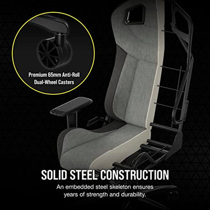 Corsair T3 Rush Fabric Gaming Chair (2023) – Racing-Inspired Design – Soft Fabric Exterior – Padded Neck Cushion – Memory Foam Lumbar Support – Adjustable Seat Height – Gray & Charcoal