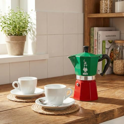 Bialetti Moka Express 6-Cup Aluminum Stovetop Espresso Maker, Tricolore
