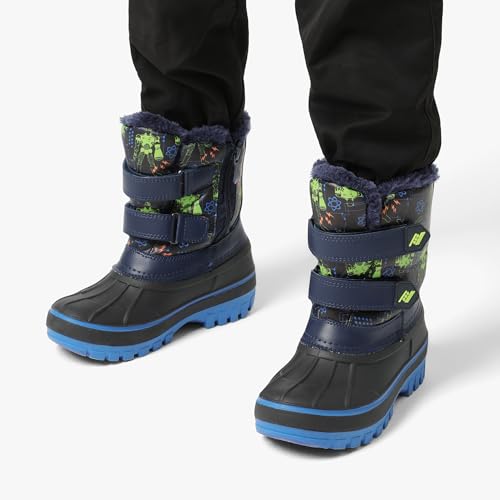 DREAM PAIRS Kids Waterproof Winter Snow Boots,Black/Green,1 Little Kid