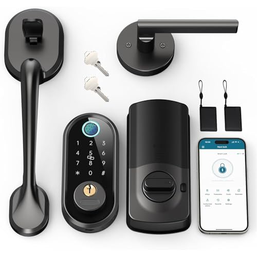 Keyless Entry Door Lock with Handle Set, Firstriver Fingerprint Keypad Smart Deadbolt Lock for Front Door, App Remote Control, Auto-Lock Electronic Door Lock, Matte Black
