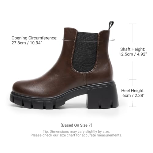 DREAM PAIRS Women's Chelsea Ankle Boots Fall Booties,Brown,6 | Platform Chunky Heel,Round Toe,Pull-On,Comfortable,for Fall Winter Outdoor Walking,Office,Daily