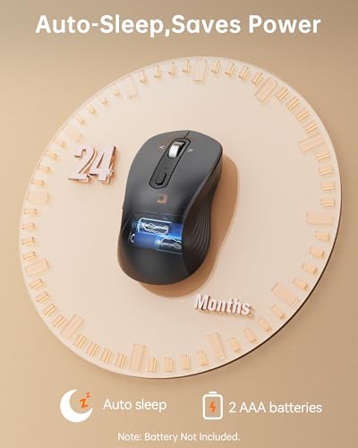TECKNET Wireless Bluetooth Mouse with 4-Way Wheel for Laptop, 3-Device | [BT5.0+BT3.0+USB] Tri‑Mode Silent Mouse,6‑Level 4800 DPI,Ambidextrous,Ergonomic,for PC/Laptop/MacBook,Grey
