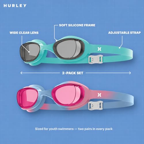Hurley Youth Solari Blue & Pink Swim Goggles 2 pack Trap Blist