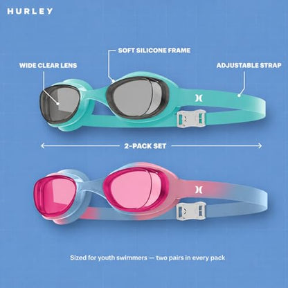 Hurley Youth Solari Blue & Pink Swim Goggles 2 pack Trap Blist