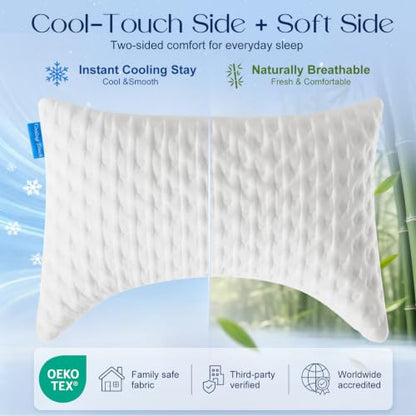 Side Sleeper Pillows for Neck & Shoulder Comfort - Curved Crescent Design, Adjustable Shredded Memory Foam, Cooling & Soft Cover, Extra Fill Included, Queen Size Set of 2
