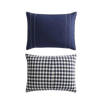 Eddie Bauer - Twin Comforter Set, Reversible Cotton Bedding with Matching Sham, Pre-Washed for Added Softness (Kingston Navy, Twin)