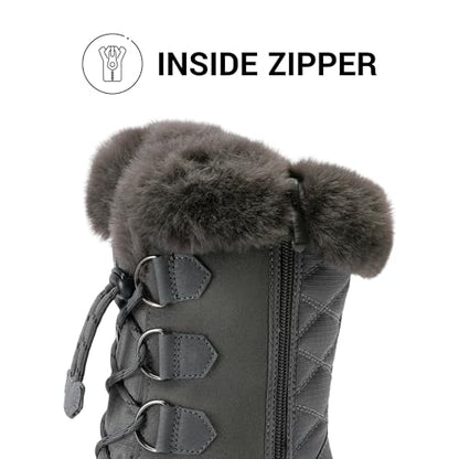 DREAM PAIRS Women's Waterproof Winter Snow Boots,Dark/Grey,7 | Non-Slip,Warm Cozy Fur,Comfortable,Insulated,Mid Calf,Lace Up,for Outdoor Hiking and Daily Walking