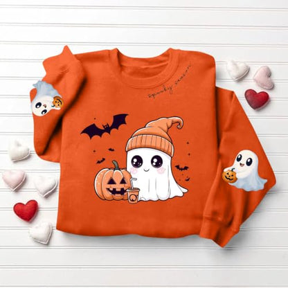 Cute Halloween Sweatshirts for Women Ghost Pumpkin Fleece Pullover