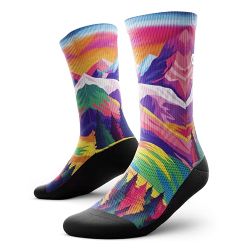 Outway Novelty Crew Socks for Men & Women, Breathable, Moisture-Wicking Athletic Calf Socks with Arch Support, Durable Polyester & Spandex Blend, Colorful Nature Design, Nature Trip, L-XL
